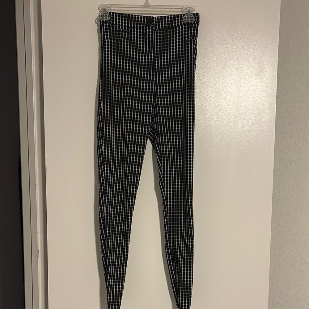 Black and White Grid Print Skinny Pants